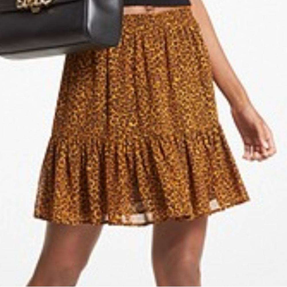 Michael Michael Kors Leopard Print Georgette Ruffled Skirt, Size XXS